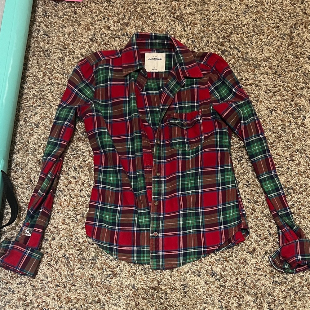 Abercrombie & Fitch Kids Plaid Button Down flannel Shirt - Red and Green